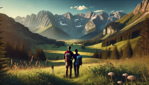 Un couple regardant les montagnes en Savoie